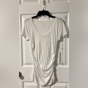 NWT Caslon Shirred V Neck SS Tee- White, Sz M